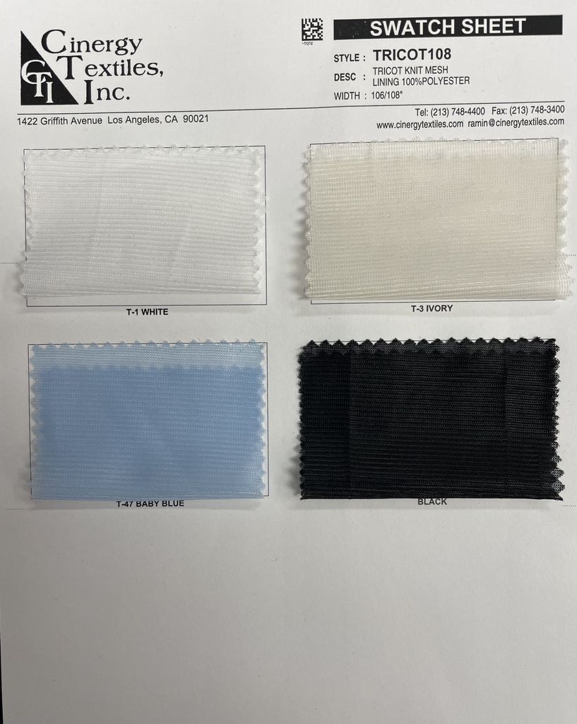 TRICOT108 / Tricot Knit Mesh Lining 100%Polyester
