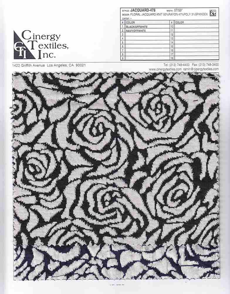 JACQUARD-478 / Floral Jacquard Knit 50%Rayon 47%Poly 3%Spandex