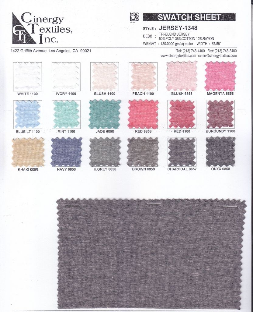 JERSEY-1348 / Tri-Blend Jersey 50%Poly 38%Cotton 12%Rayon