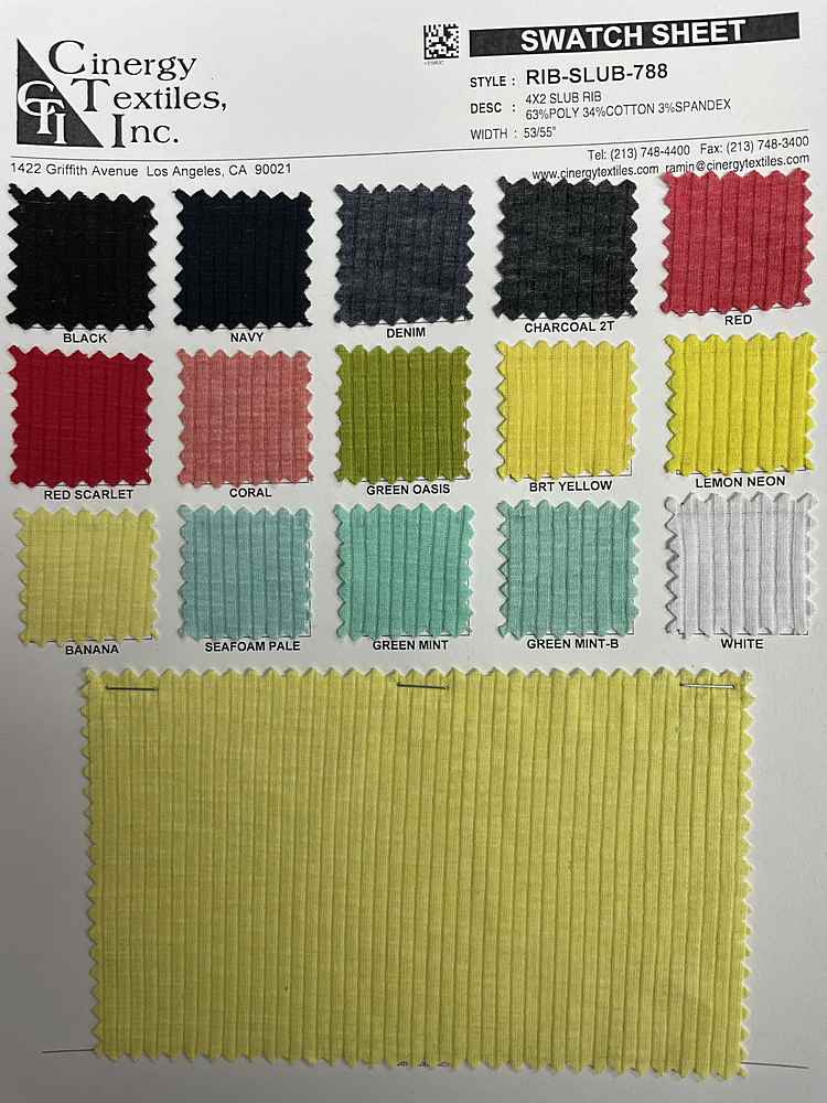 RIB-SLUB-788 / 4x2 Slub Rib 63%Poly 34%Cotton 3%Spandex
