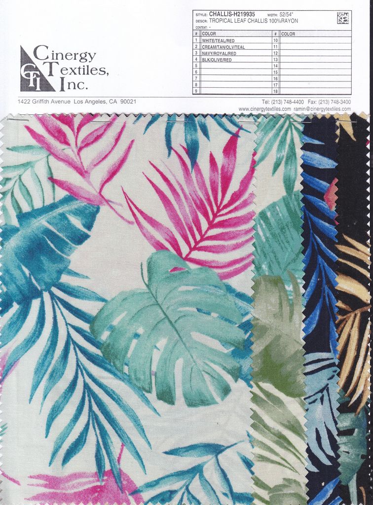 CHALLIS-H219935 / Tropical Leaf Challis 100%Rayon
