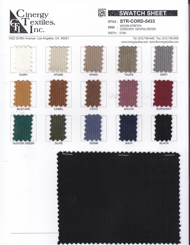 STR-CORD-5433 / Woven Stretch Corduroy 100%Polyester